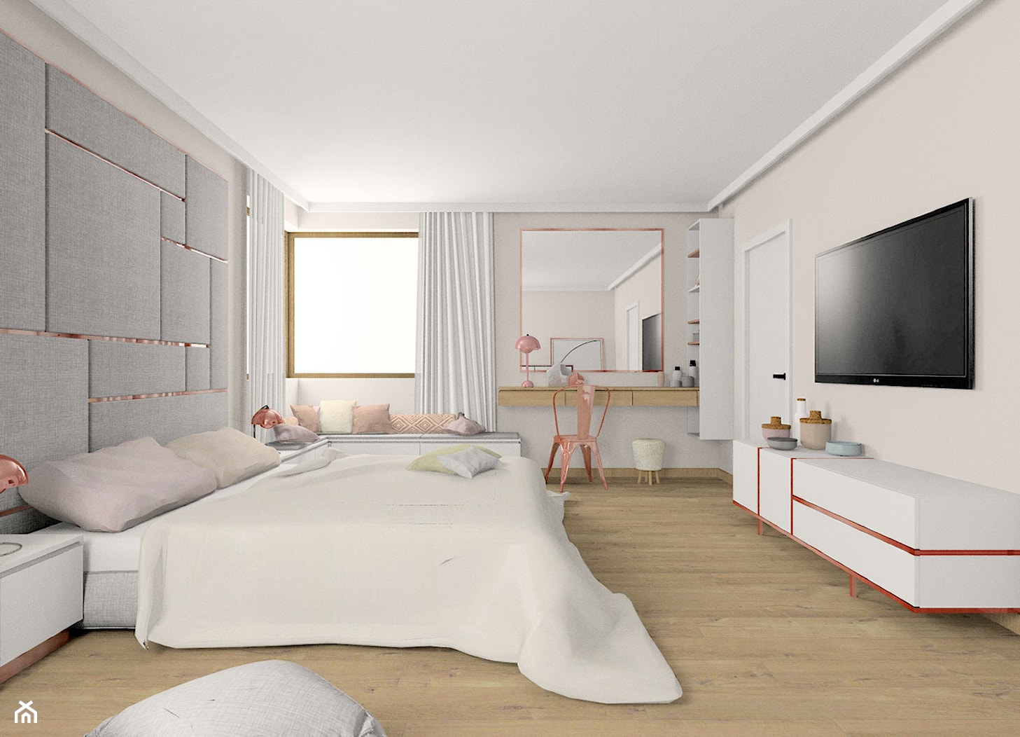 Pudrowy róż i miedź w sypialni - projekt Esteti Design - zdjęcie od Esteti Design - Homebook