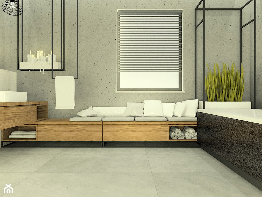 Łazienka z dodatkami drewna i stalowymi konstrukcjami. - zdjęcie od Esteti Design