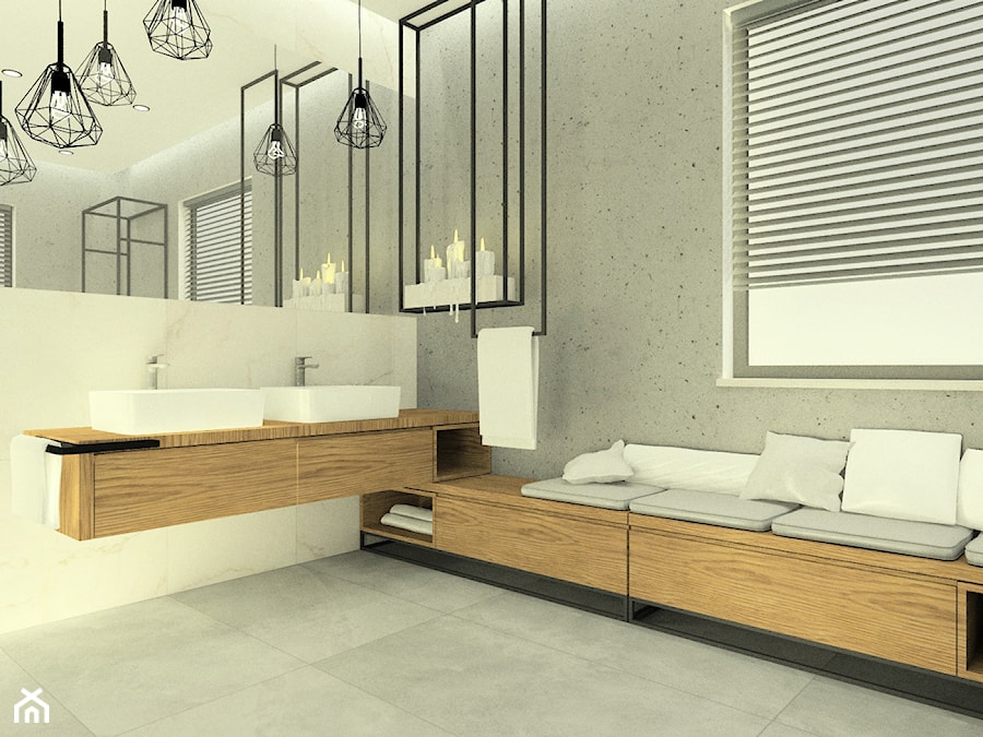 Łazienka z dodatkami drewna i stalowymi konstrukcjami. - zdjęcie od Esteti Design