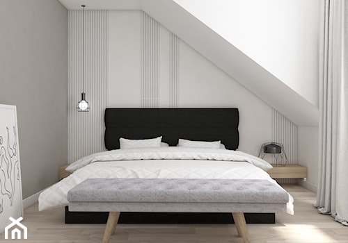 Dom pod Piasecznem - Średnia beżowa biała sypialnia na poddaszu, styl nowoczesny - zdjęcie od Pepe Interiors