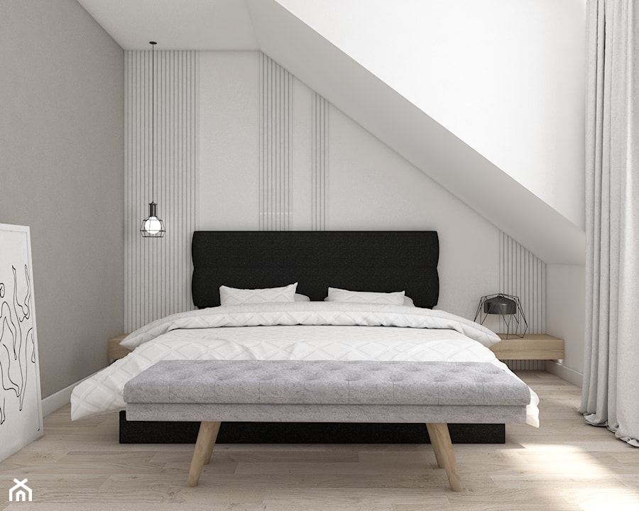 Dom pod Piasecznem - Średnia beżowa biała sypialnia na poddaszu, styl nowoczesny - zdjęcie od Pepe Interiors