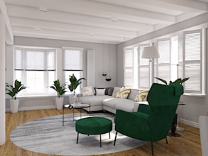 Remont części domu - Duży biały szary salon, styl nowoczesny - zdjęcie od Pepe Interiors