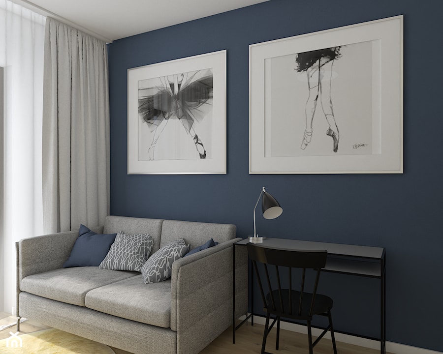 Wilanów dla każdego - Niebieska z biurkiem sypialnia z balkonem / tarasem, styl nowoczesny - zdjęcie od Pepe Interiors