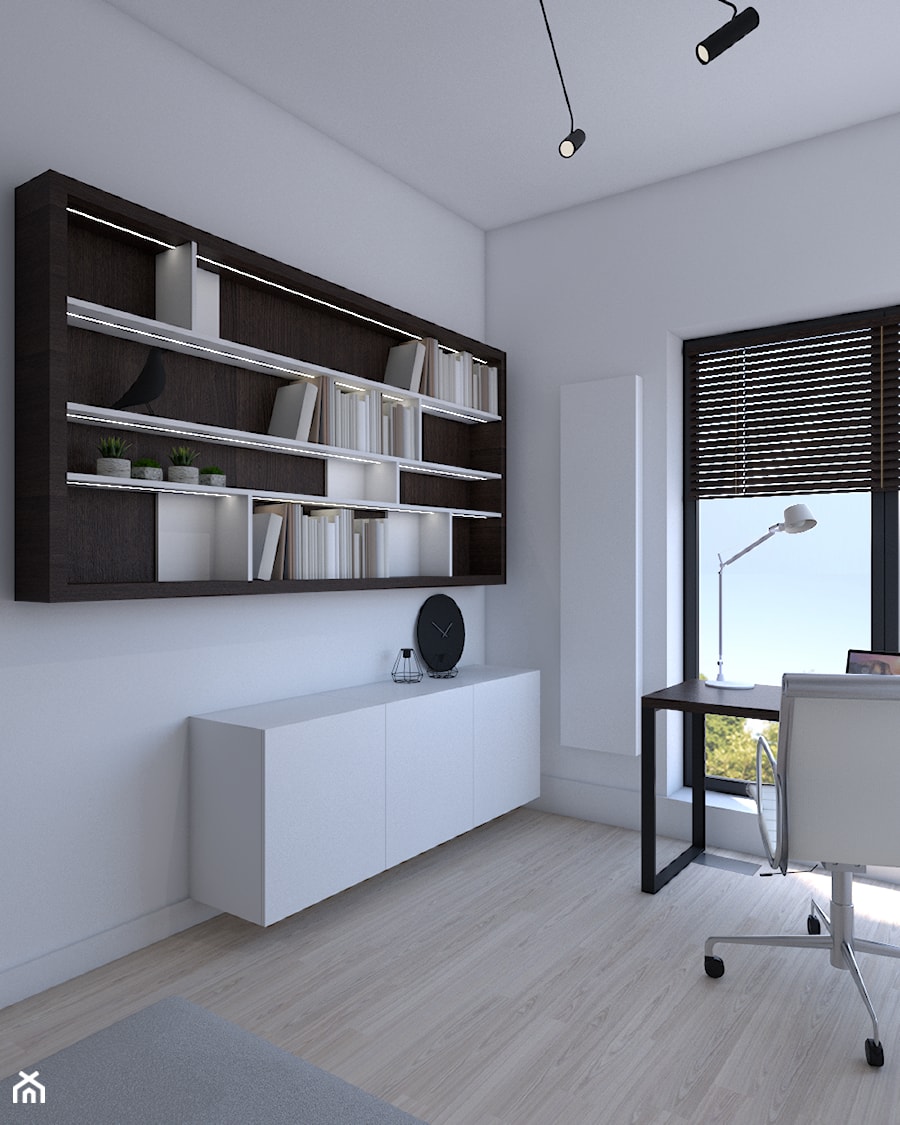 Dwupoziomowe mieszkanie - Małe białe biuro, styl nowoczesny - zdjęcie od Pepe Interiors