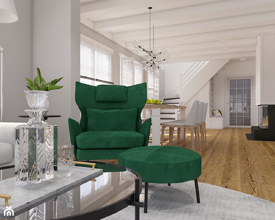Remont części domu - Średni biały szary salon z jadalnią, styl nowoczesny - zdjęcie od Pepe Interiors