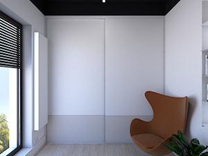 Dwupoziomowe mieszkanie - Mała biała szara sypialnia, styl nowoczesny - zdjęcie od Pepe Interiors