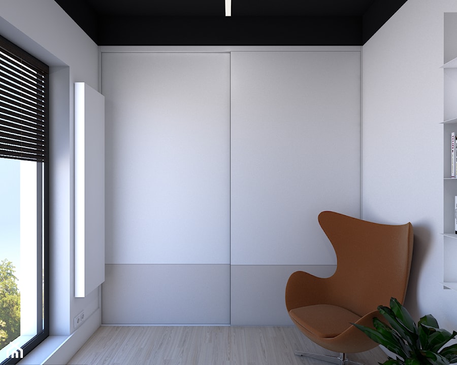 Dwupoziomowe mieszkanie - Mała biała szara sypialnia, styl nowoczesny - zdjęcie od Pepe Interiors