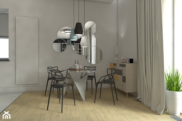 Skandynawski klimat - Mała biała jadalnia w salonie, styl nowoczesny - zdjęcie od Pepe Interiors