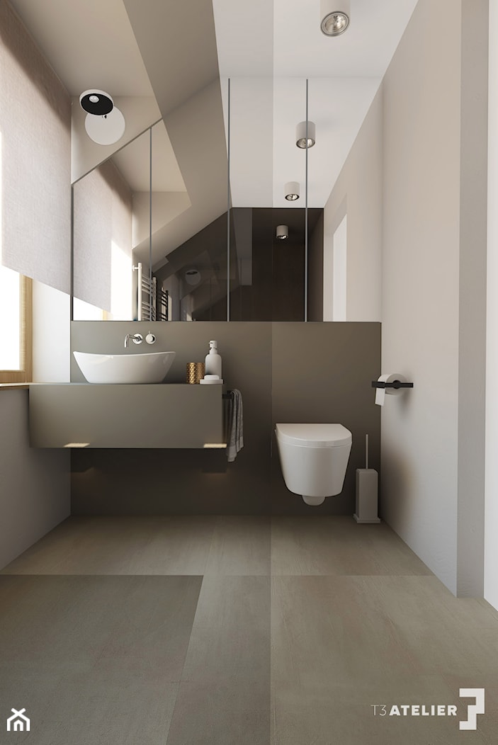 Projekt domu pod Krakowem - Średnia na poddaszu łazienka z oknem, styl nowoczesny - zdjęcie od T3 Atelier - Homebook
