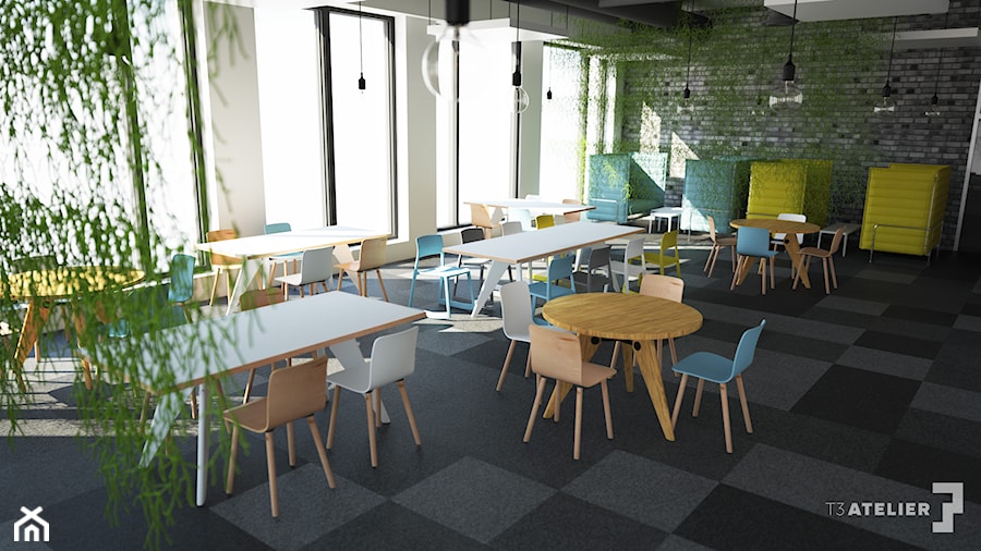 Projekt biura z firmy z branży IT - Duże z sofą białe biuro, styl nowoczesny - zdjęcie od T3 Atelier