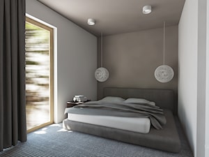 Projekt domu pod Krakowem - Średnia beżowa brązowa sypialnia z balkonem / tarasem, styl nowoczesny - zdjęcie od T3 Atelier