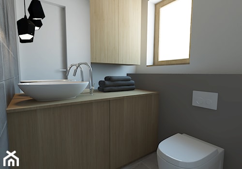 Projekt domu pod Krakowem - Mała na poddaszu łazienka z oknem, styl nowoczesny - zdjęcie od T3 Atelier
