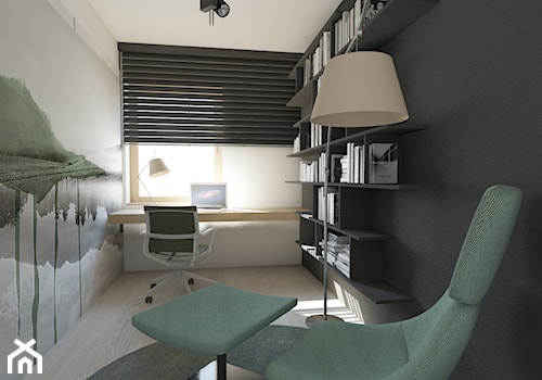 Projekt domu pod Krakowem - Średnie z zabudowanym biurkiem czarne szare biuro, styl nowoczesny - zdjęcie od T3 Atelier