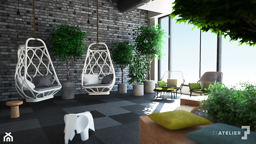 Projekt biura z firmy z branży IT - Duże z sofą białe szare biuro, styl nowoczesny - zdjęcie od T3 Atelier