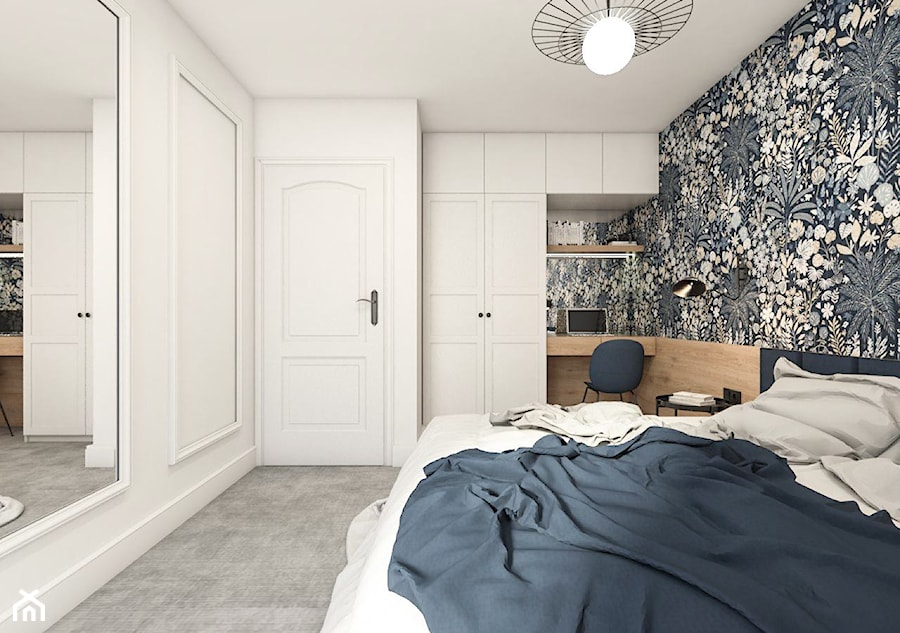 Dom w Wieliczce - Średnia biała niebieska szara z biurkiem sypialnia, styl nowoczesny - zdjęcie od Sylwia Sławek