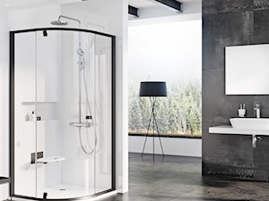Kabiny prysznicowe - Duża z lustrem z punktowym oświetleniem łazienka z oknem, styl industrialny - zdjęcie od RAVAK