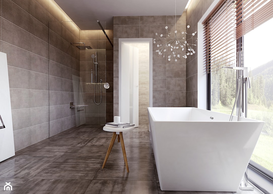 nowoczesna łazienka z wanną wolnostojącą i prysznicem w typie walk-in