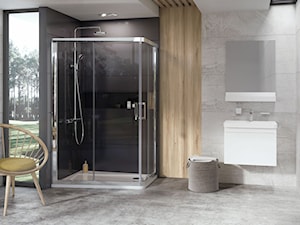 Kabiny prysznicowe - Duża z lustrem z punktowym oświetleniem łazienka z oknem, styl industrialny - zdjęcie od RAVAK