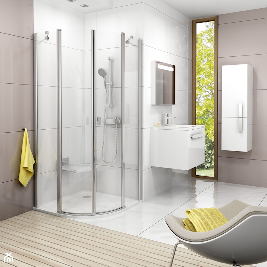 Kabiny prysznicowe - Średnia z lustrem z punktowym oświetleniem łazienka z oknem, styl nowoczesny - zdjęcie od RAVAK