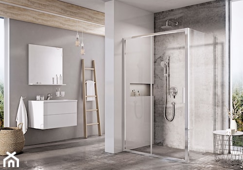 Kabiny prysznicowe - Średnia z lustrem łazienka z oknem, styl industrialny - zdjęcie od RAVAK