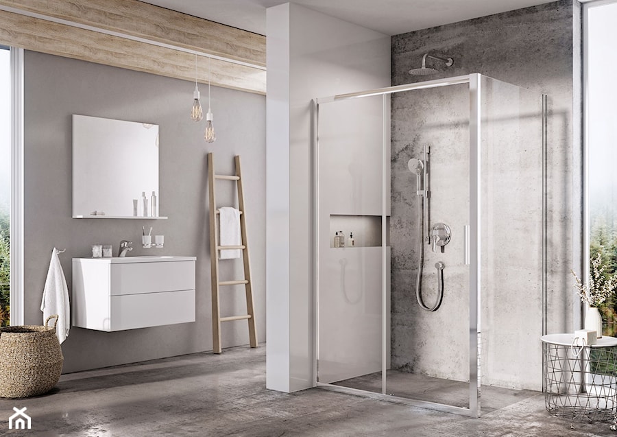 Kabiny prysznicowe - Średnia z lustrem łazienka z oknem, styl industrialny - zdjęcie od RAVAK
