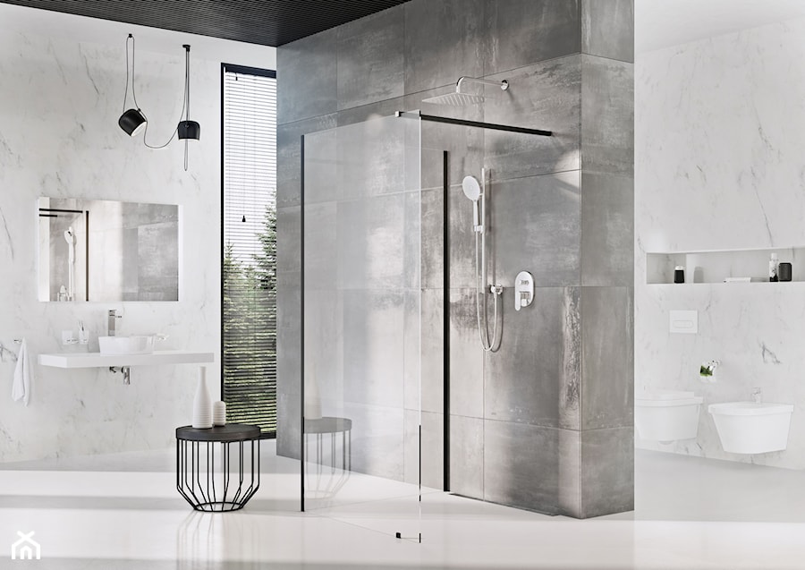 Kabiny prysznicowe - Duża z lustrem łazienka z oknem, styl nowoczesny - zdjęcie od RAVAK