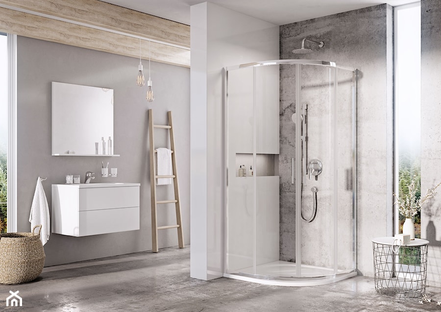 Kabiny prysznicowe - Średnia łazienka z oknem, styl industrialny - zdjęcie od RAVAK