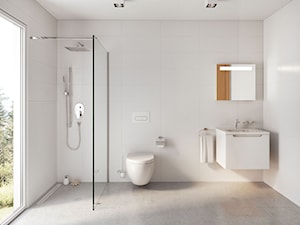 Kabiny prysznicowe - Średnia z lustrem z punktowym oświetleniem łazienka z oknem, styl minimalistyczny - zdjęcie od RAVAK