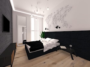 projekt mieszknia dwupokojowego - Średnia biała sypialnia z balkonem / tarasem, styl nowoczesny - zdjęcie od Magdalena Grzyb Artmania