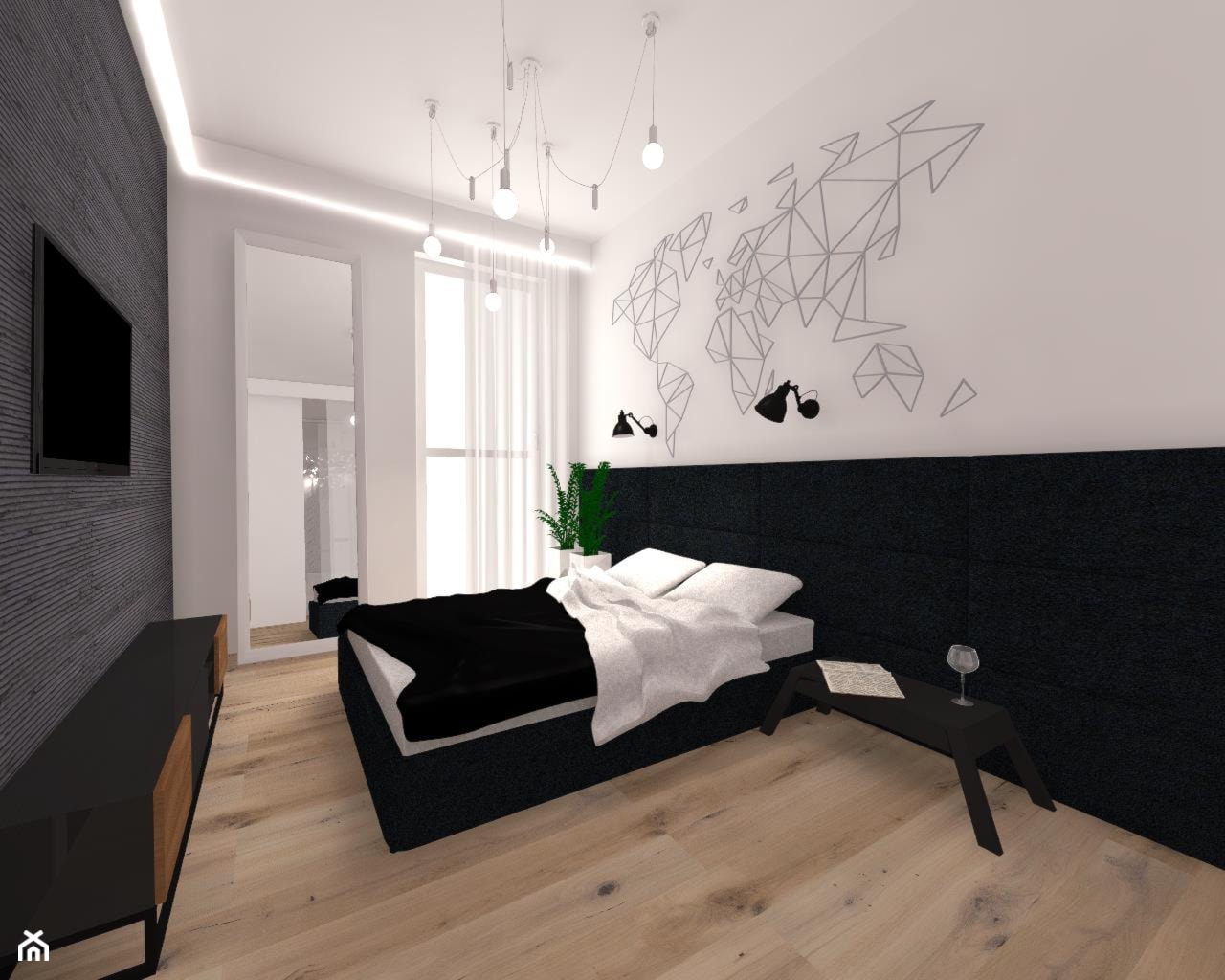 projekt mieszknia dwupokojowego - Średnia biała sypialnia z balkonem / tarasem, styl nowoczesny - zdjęcie od Magdalena Grzyb Artmania - Homebook