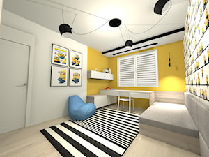 Minionkowy zawrot glowy - pokoj 4 latka - Duży biały żółty pokój dziecka dla dziecka dla nastolatka dla chłopca, styl nowoczesny - zdjęcie od Magdalena Grzyb Artmania