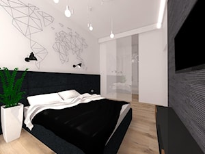 projekt mieszknia dwupokojowego - Średnia biała szara sypialnia, styl nowoczesny - zdjęcie od Magdalena Grzyb Artmania