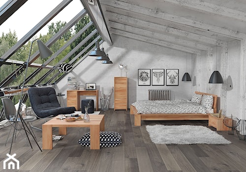 Średnia szara z biurkiem sypialnia na poddaszu, styl skandynawski - zdjęcie od MACIEJGORNY.COM