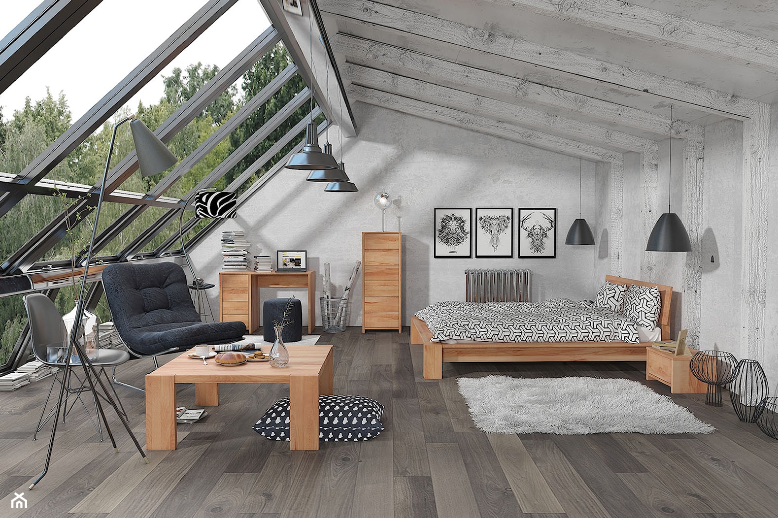 Średnia szara z biurkiem sypialnia na poddaszu, styl skandynawski - zdjęcie od MACIEJGORNY.COM - Homebook