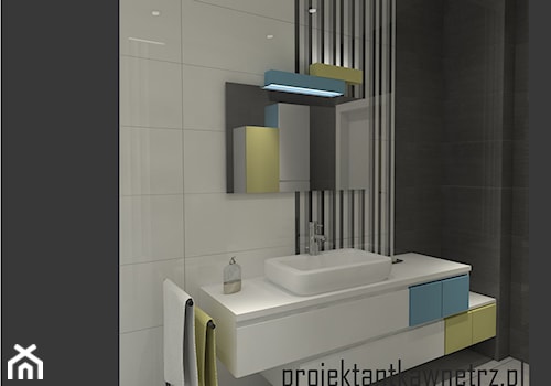 łazienka_NUTA_żółto-zielona - Mała na poddaszu bez okna z lustrem łazienka, styl nowoczesny - zdjęcie od projektantkawnetrz
