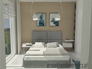 sypialnia z łazienką - Mała szara sypialnia, styl nowoczesny - zdjęcie od projektantkawnetrz