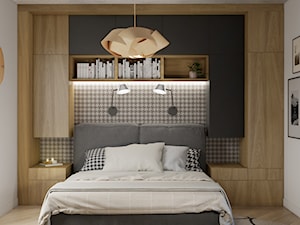 sypialnia z zabudową na ścianie z łóżkiem - zdjęcie od JUKA design Pracownia Wnętrz