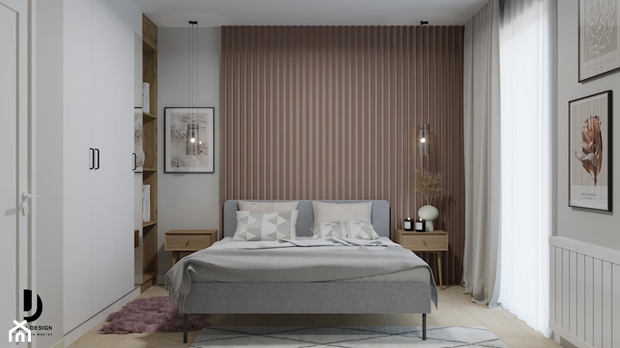 klimatyczna sypialnia z podwójnym łóżkiem - zdjęcie od JUKA design Pracownia Wnętrz