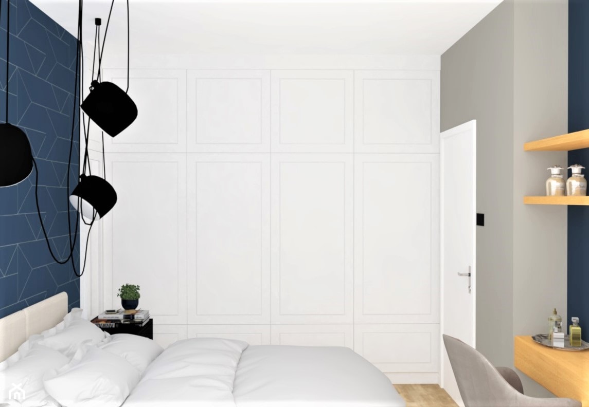 mała sypialnia z dużą białą szafą i toaletką - zdjęcie od JUKA design Pracownia Wnętrz - Homebook