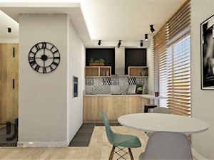 mały aneks kuchenny w stylu loft biały plus drewno - zdjęcie od JUKA design Pracownia Wnętrz