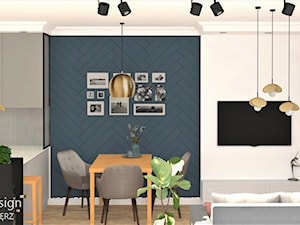 średni salon z jadalnią i ścianką TV - zdjęcie od JUKA design Pracownia Wnętrz