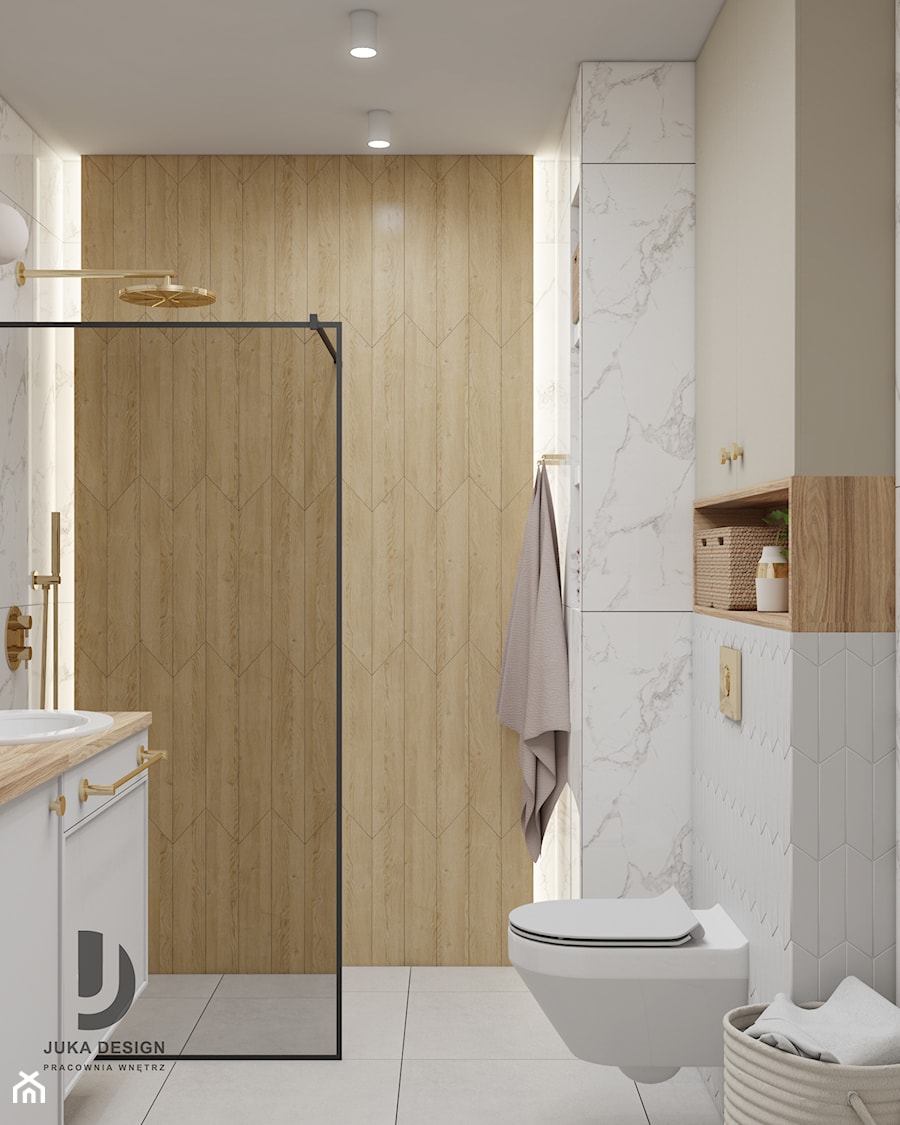 łazienka z prysznicem i pralką - zdjęcie od JUKA design Pracownia Wnętrz