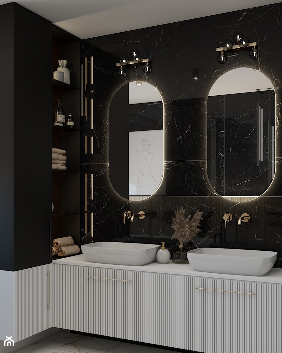 duża łazienka z czarnym marmurem - zdjęcie od JUKA design Pracownia Wnętrz