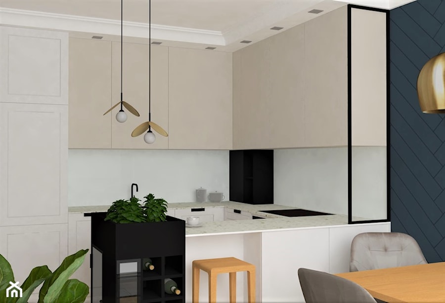 Otwarta kuchnia - aneks, kolor biały, beżowy - zdjęcie od JUKA design Pracownia Wnętrz