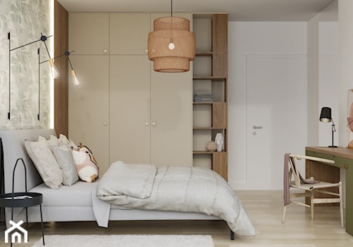 sypialnia z tapetą w stylu boho - zdjęcie od JUKA design Pracownia Wnętrz