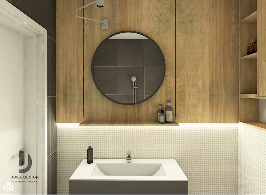 łazienka w stylu loft z panelami drewnopodobnymi - zdjęcie od JUKA design Pracownia Wnętrz