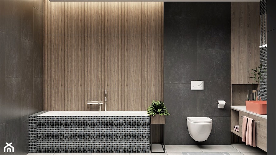 duża ciemna łazienka z wanną i prysznicem - zdjęcie od JUKA design Pracownia Wnętrz