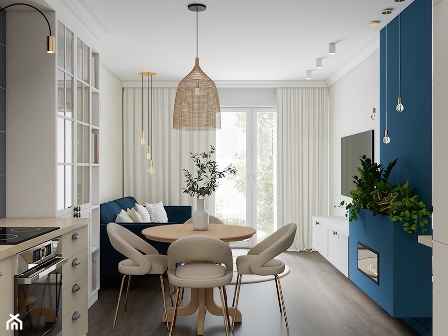 klasyczny salon z aneksem kuchennym w białym kolorze - zdjęcie od JUKA design Pracownia Wnętrz