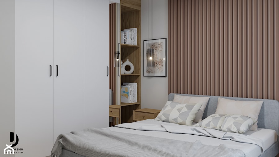 klimatyczna sypialnia z podwójnym łóżkiem - zdjęcie od JUKA design Pracownia Wnętrz