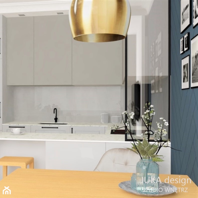Otwarta kuchnia - aneks, kolor biały, beżowy - zdjęcie od JUKA design Pracownia Wnętrz